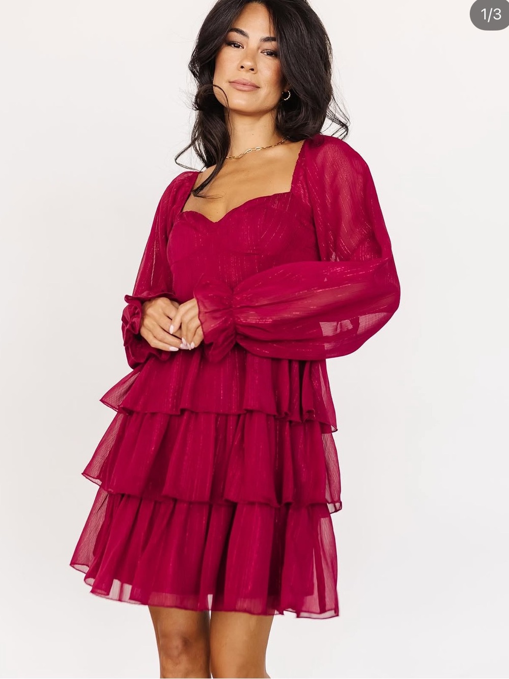 Baltic Born Thompson Tiered Burgundy Shimmer Mini Dress NWT Large Romantic